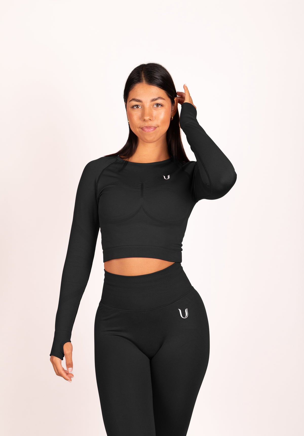 Leonie Lange Mouwen Top Shirt Zwart - Dames fitness kleding zijkant