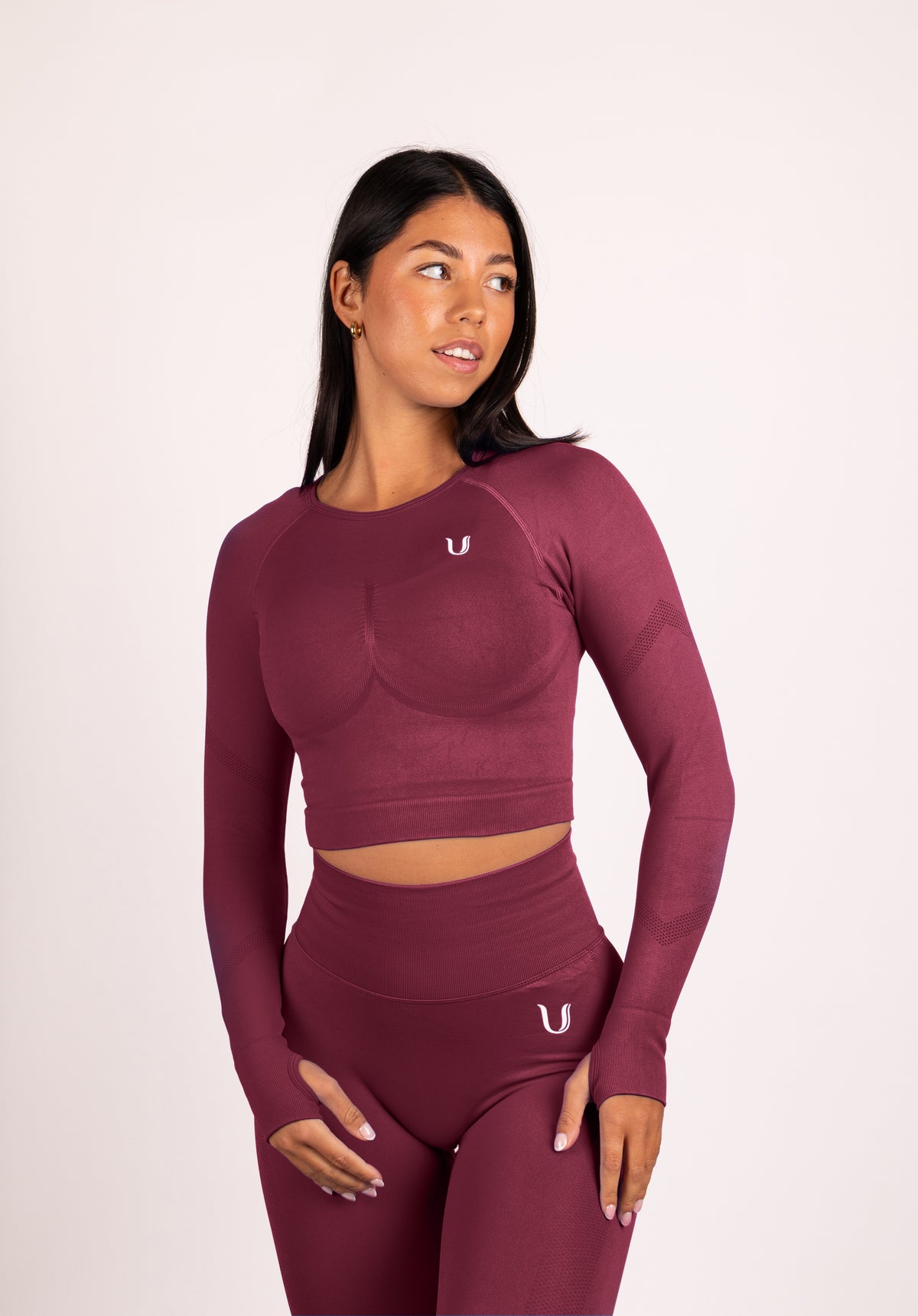 Leonie Lange Mouwen Top Shirt Wijnrood - Dames workout kleding achterkant