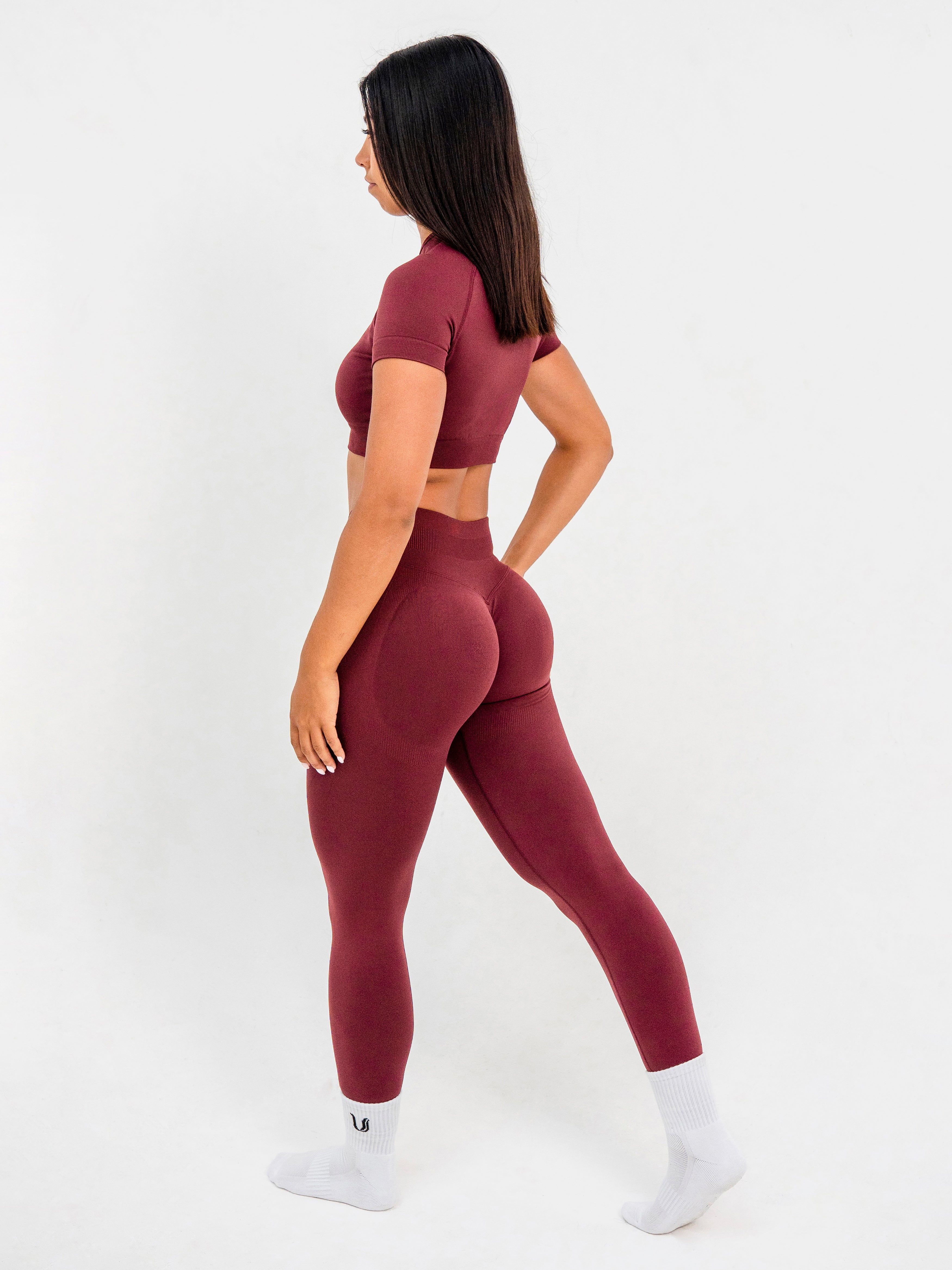 Luna | Legging Scrunch Sin Costuras Premium - Burdeos