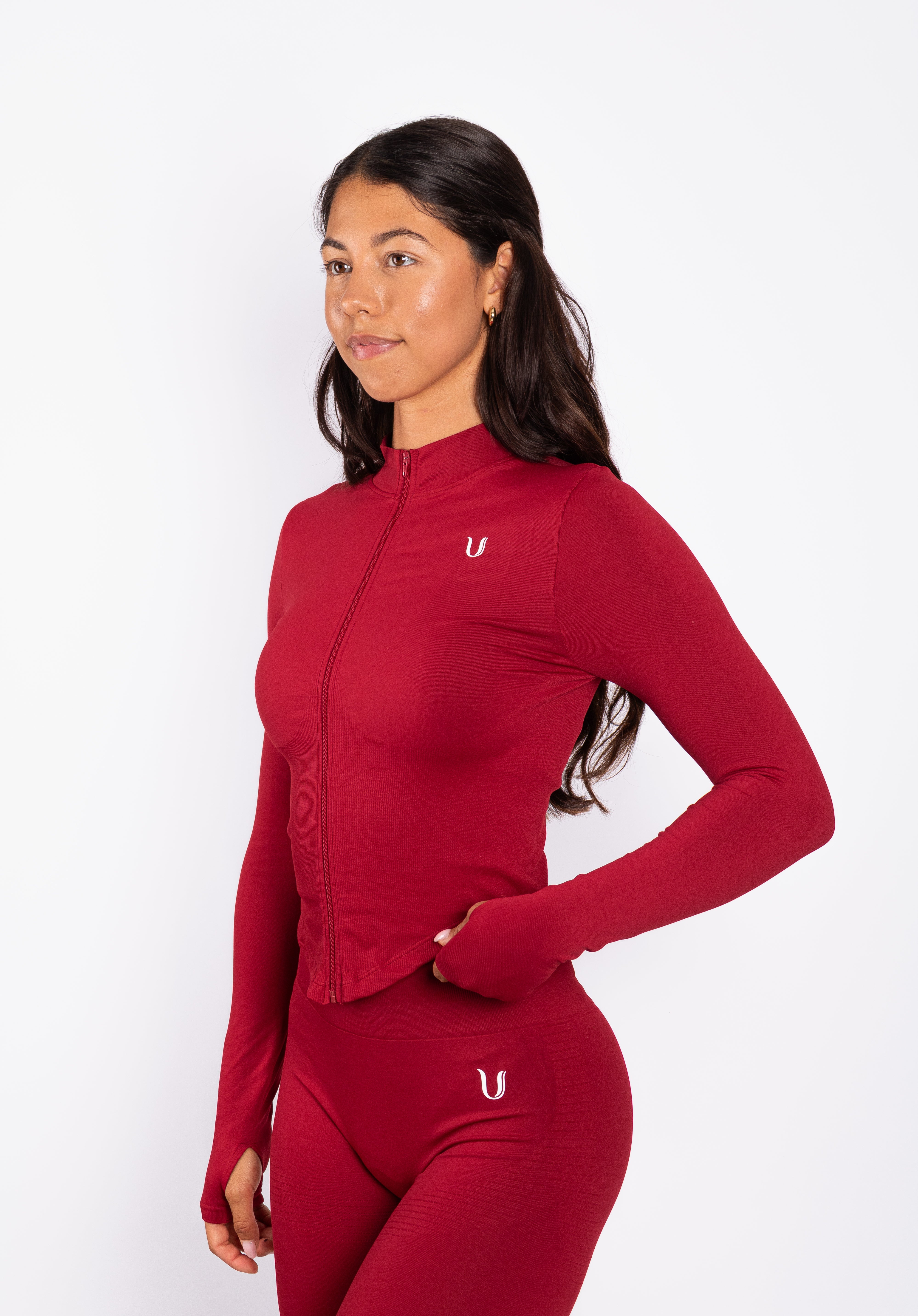 Bibi | Chaqueta con Cremallera Acanalada Seamless – Rojo