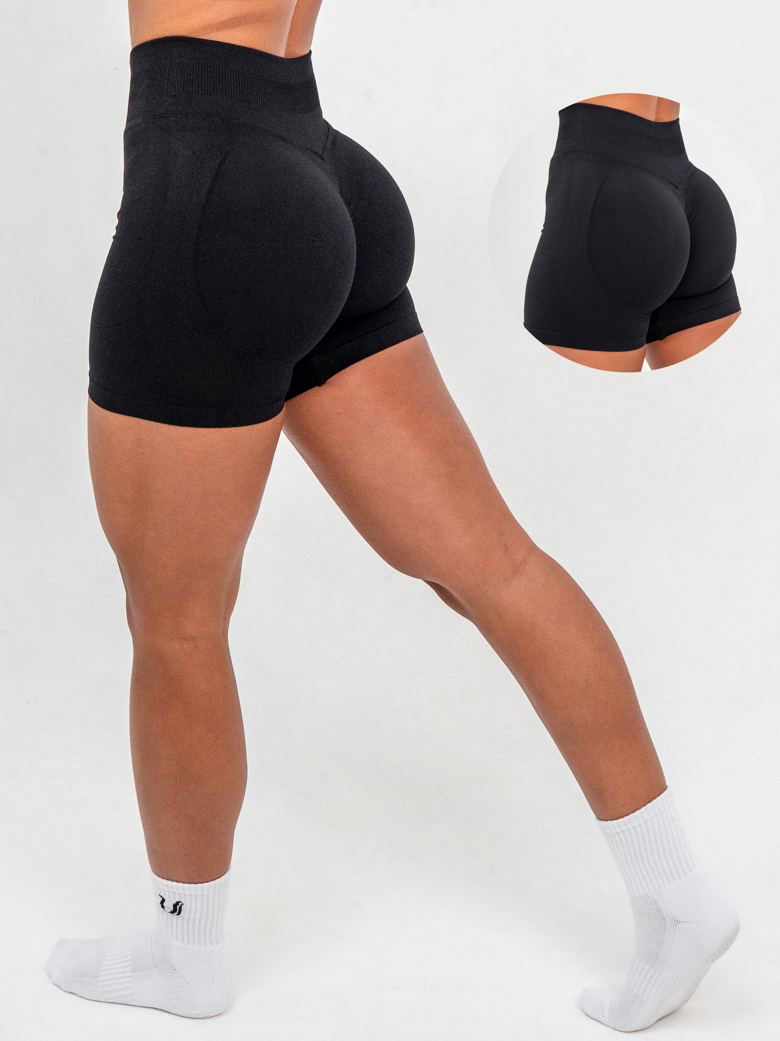 Luna | Short Scrunch Sin Costuras Premium - Negro