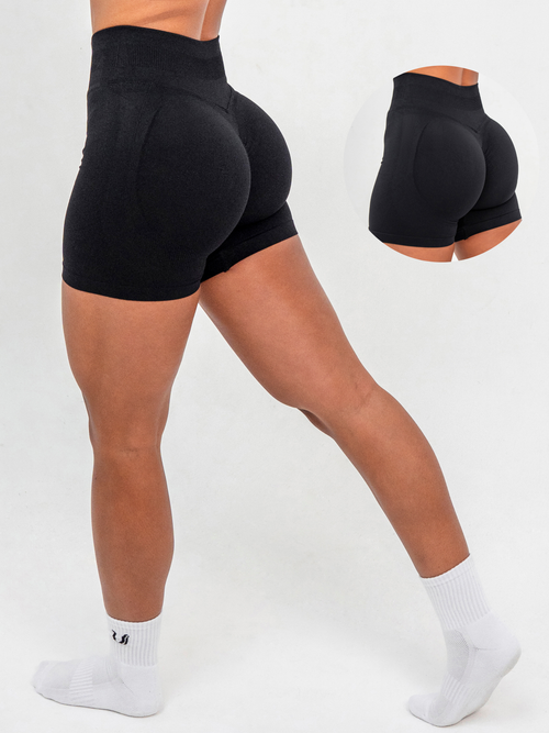 Luna | Short Scrunch Sin Costuras Premium - Negro