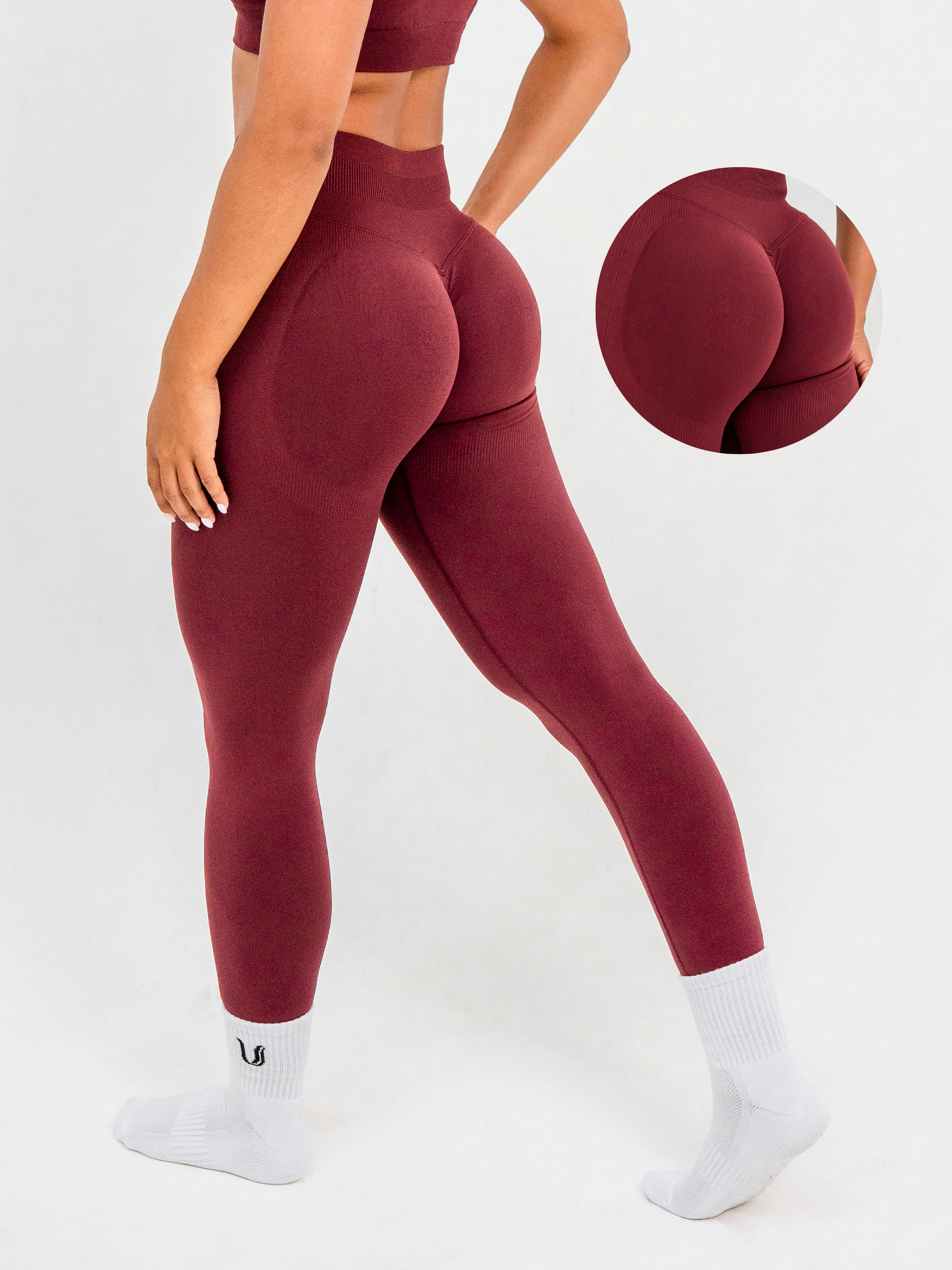 Luna | Legging Scrunch Sin Costuras Premium - Burdeos