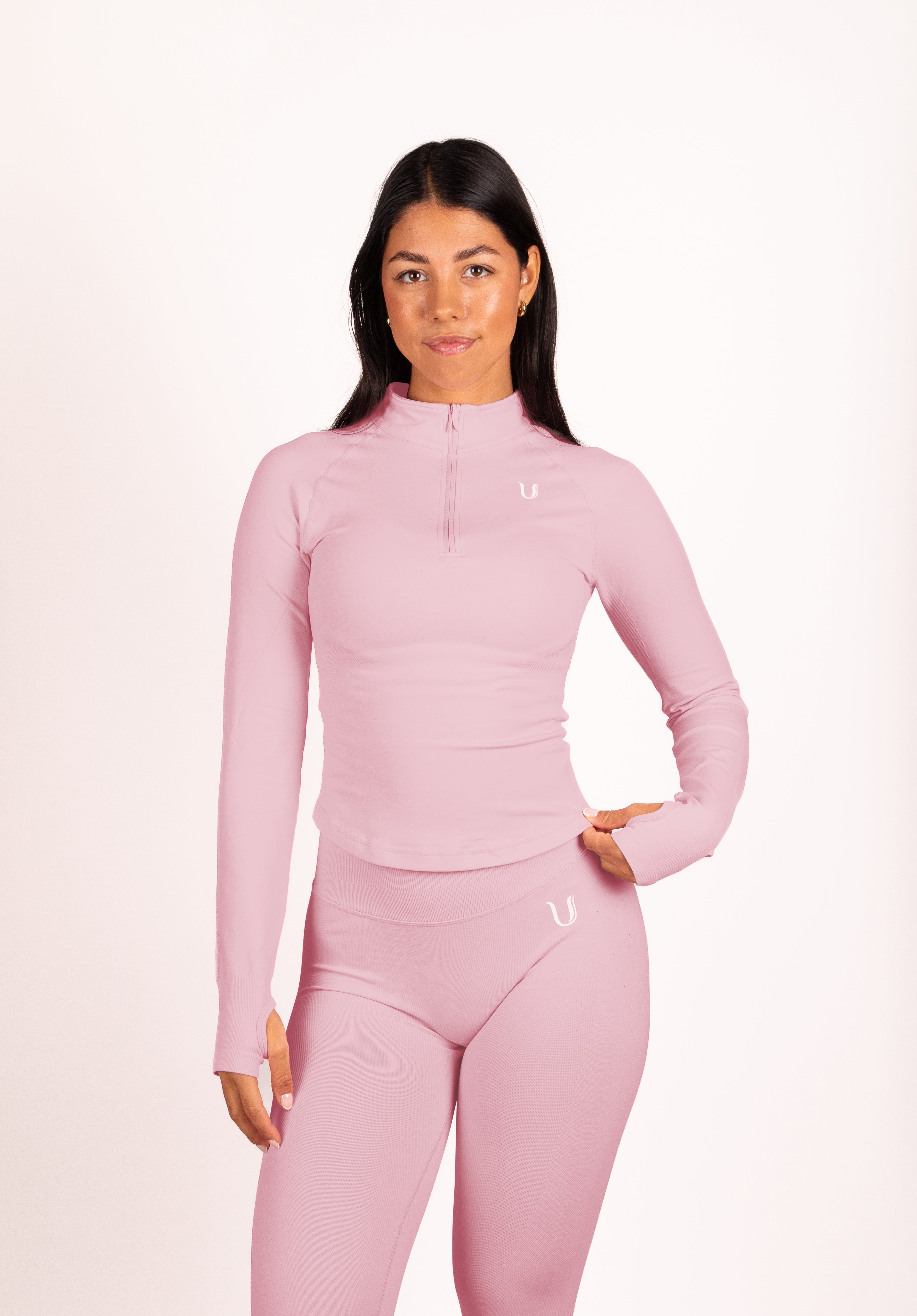 Beau Half Zip Lange Mouwen Top Roze - Dames sportkleding afbeelding 13