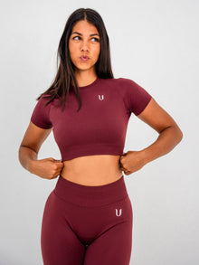 Luna | Crop Top Sin Costuras Premium - Burdeos