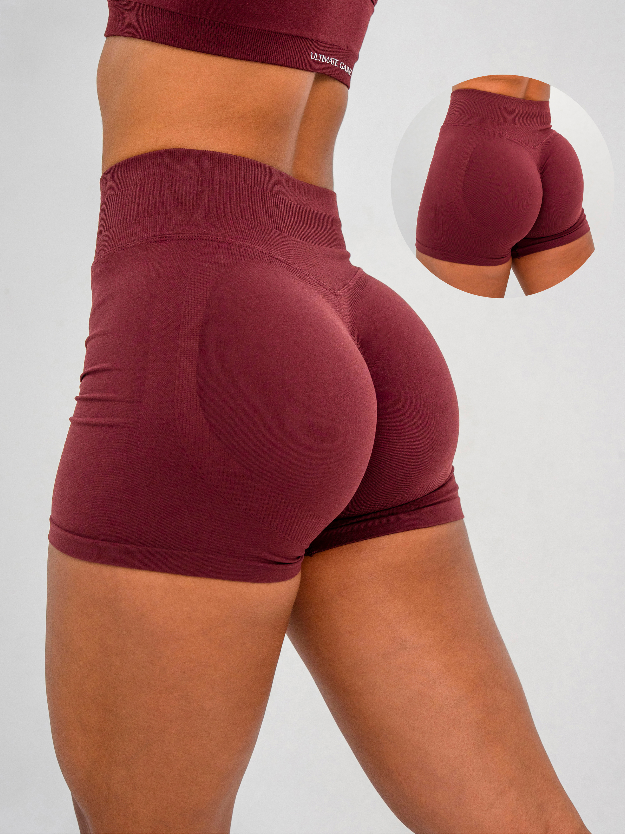 Luna | Short Scrunch Sin Costuras Premium - Burdeos