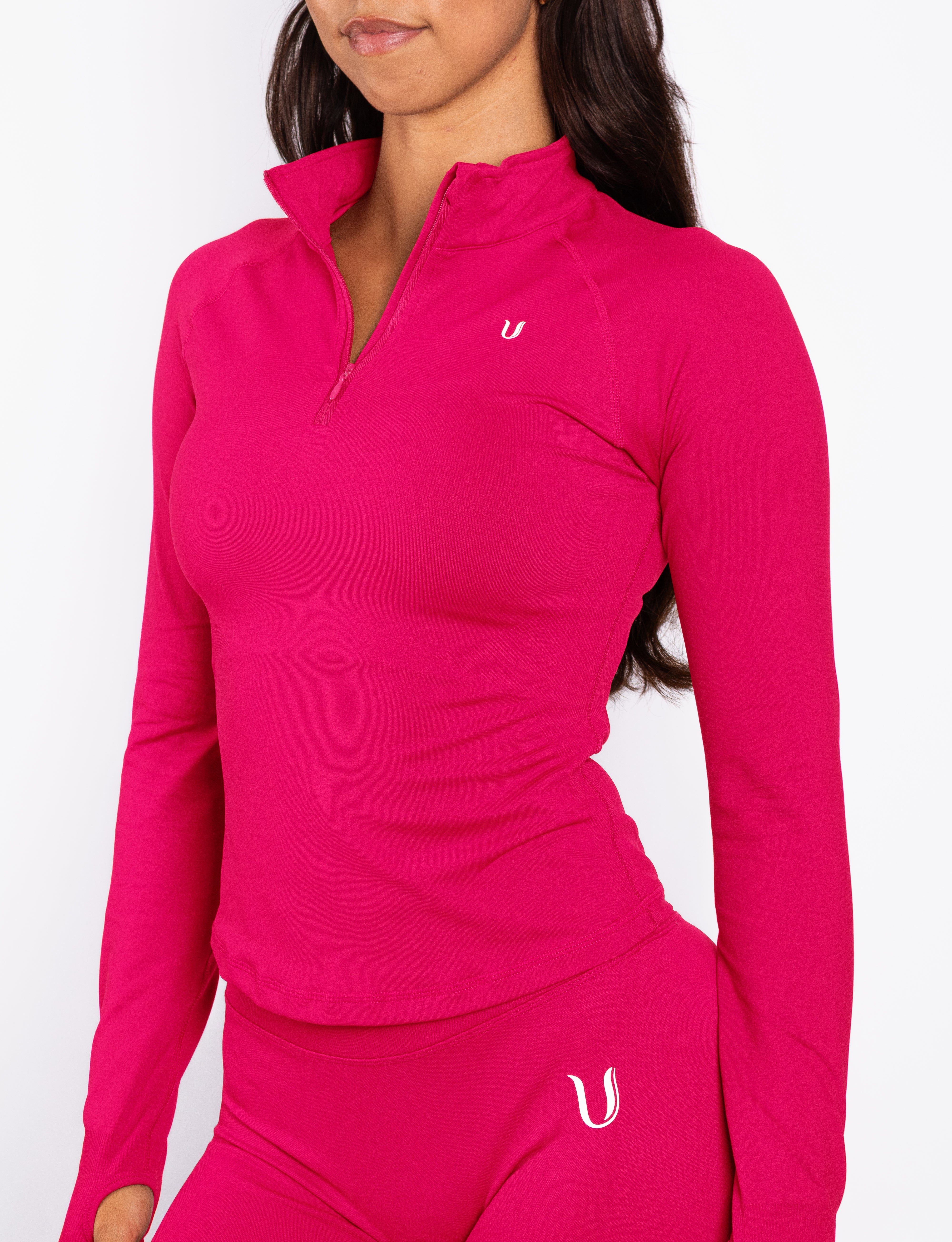 Beau | Half Zip Long Sleeve Top - Pink